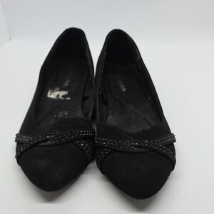 Whitemt Black Suede-Like Flats with Braided Detail